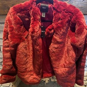 Forever 21 red fur jacket size M
